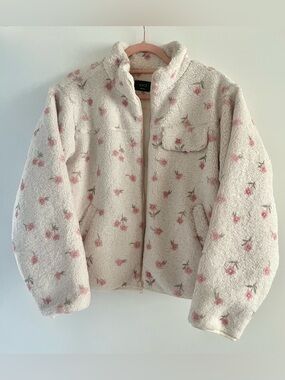 Vici Cream Teddy Jacket with Pink Floral Print